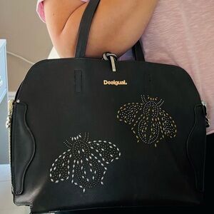 Desigual Black Satchel with Gold Accents